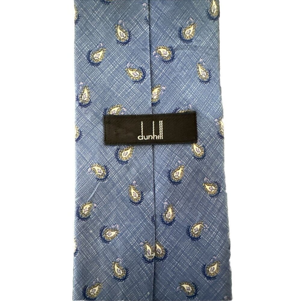 Dunhill Necktie Tie 100% Silk Classic 60” Blue Paisley Pattern Office Business - Picture 6 of 6